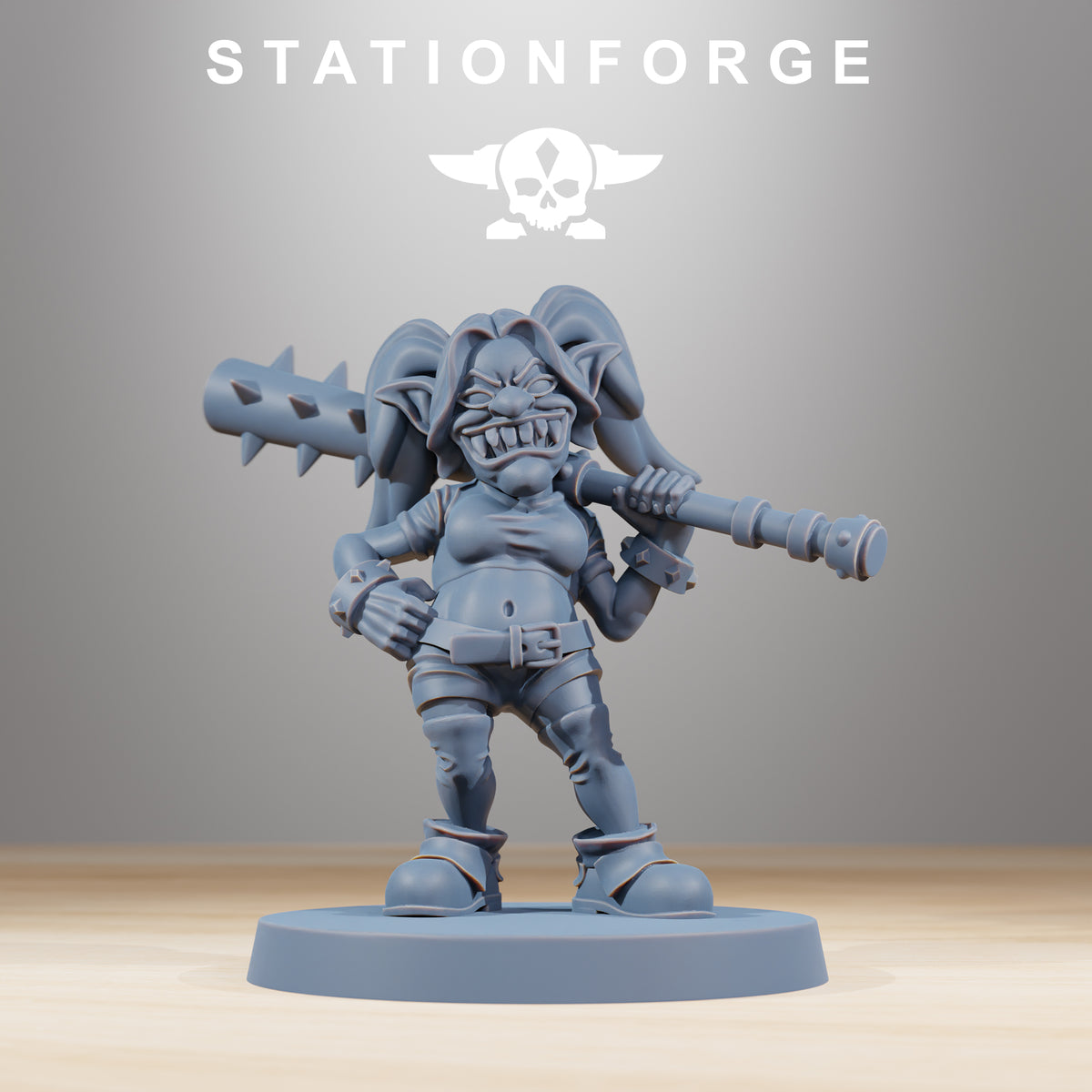 Orkaz Mobsta by Station Forge – pigtailed goblin moll with a spiked bat