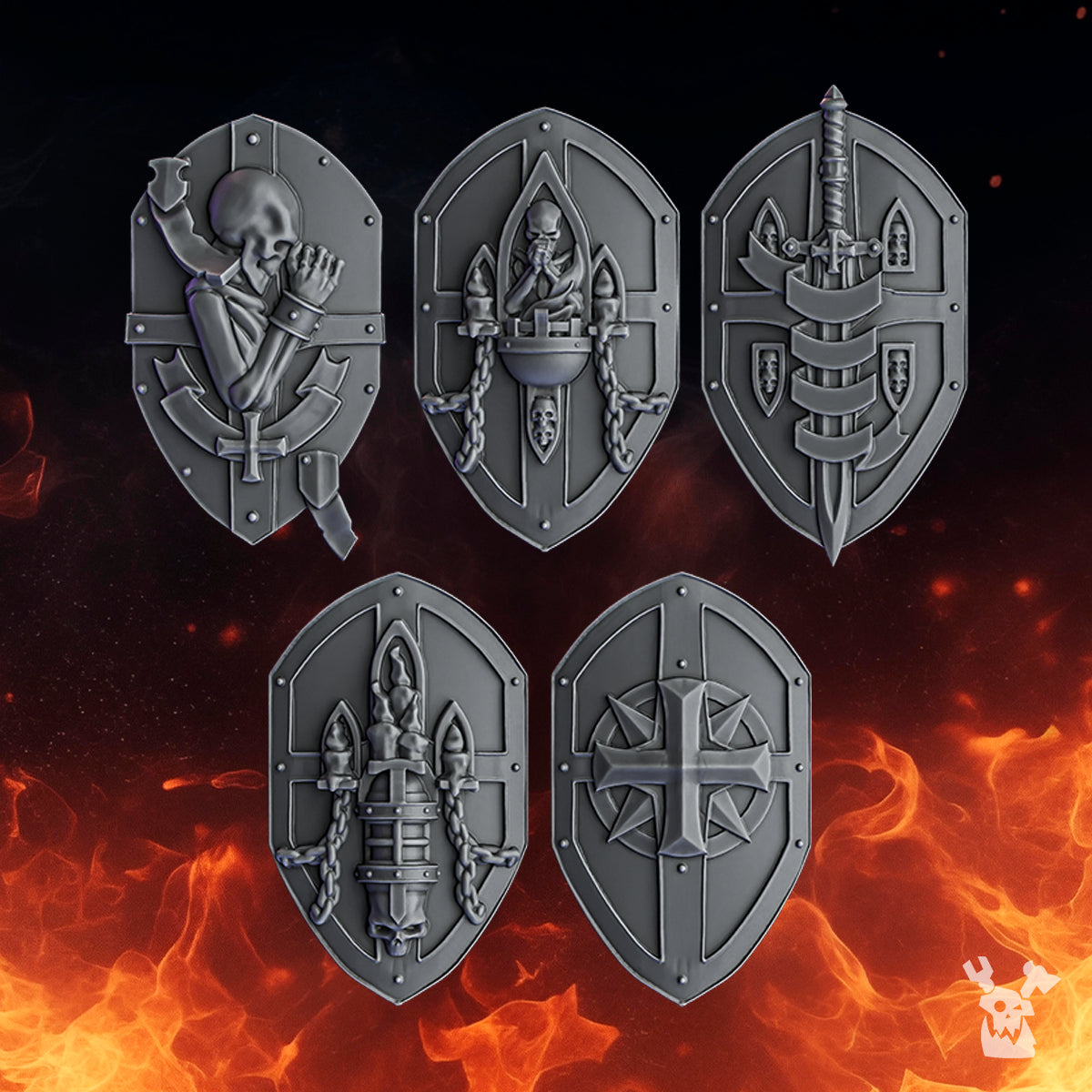 Pactum Aeternum Crusader Shields by DakkaDakkaStore – Resin Printed Grimdark Shield Pack (28/32mm Scale)