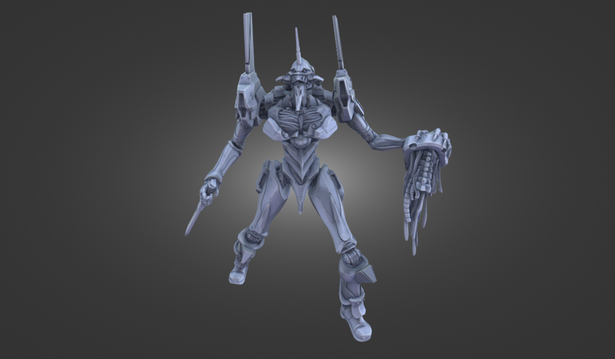 Berserker by 3DArtGuy 50mm Berserk pose with trophy head, grey render