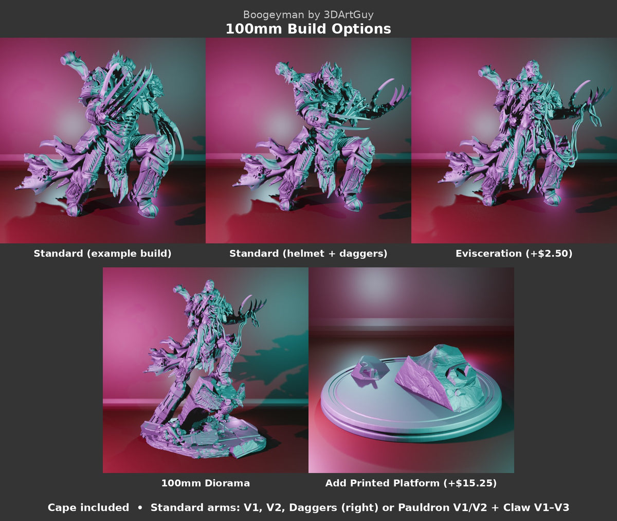 Boogeyman by 3DArtGuy 100mm Build Options: Standard and Evisceration, plus the 100mm Diorama