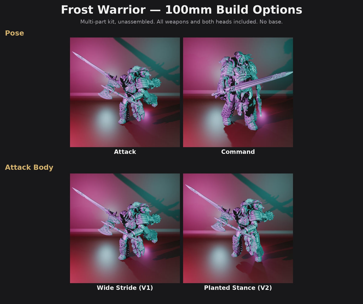 Frost Warrior 100mm Build Options: Attack, Command, Wide Stride (V1), Planted Stance (V2)