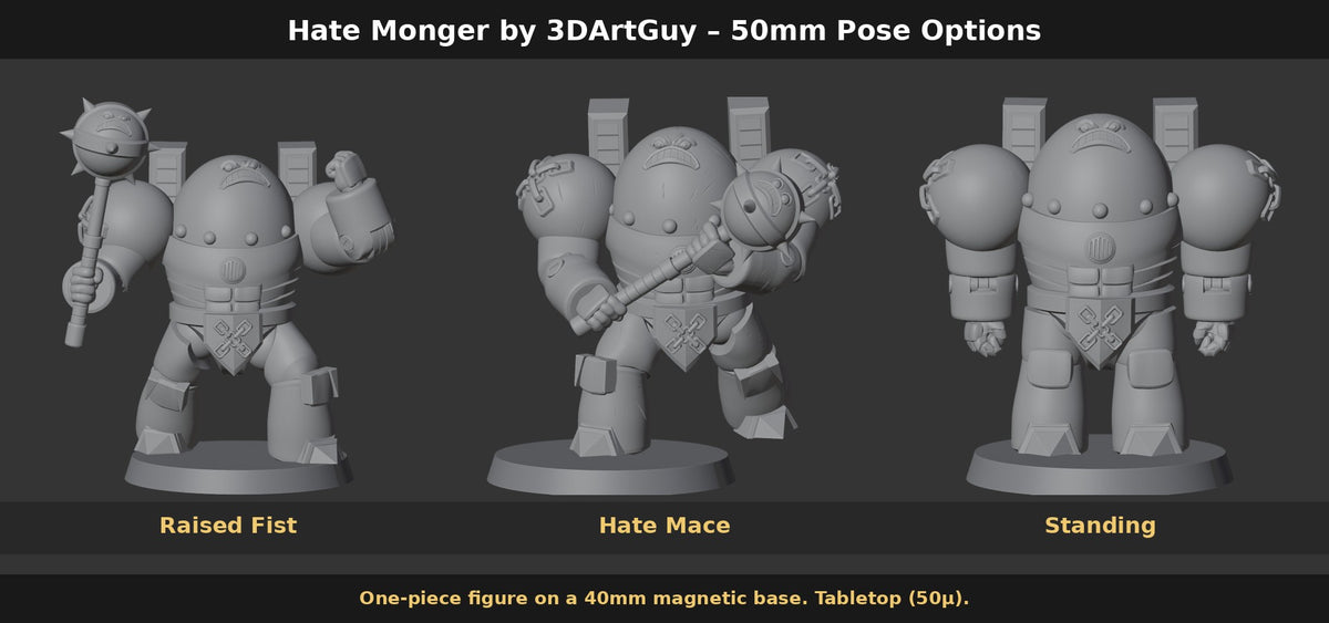 Hate Monger by 3DArtGuy 50mm Pose Options: Raised Fist, Hate Mace, Standing