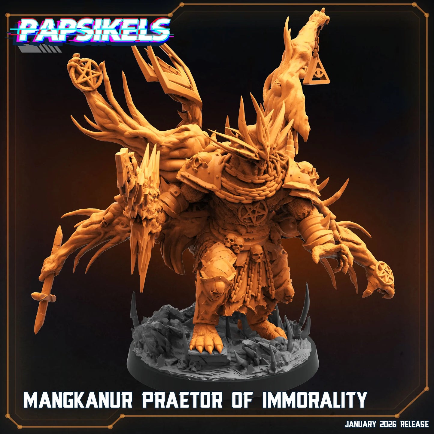 Mangkanur, Preator Of Immorality by Papsikels Miniature, 100mm tall Miniature, 28/32mm Scale, War Gaming Figure, Proxy for Trench Crusade My Store