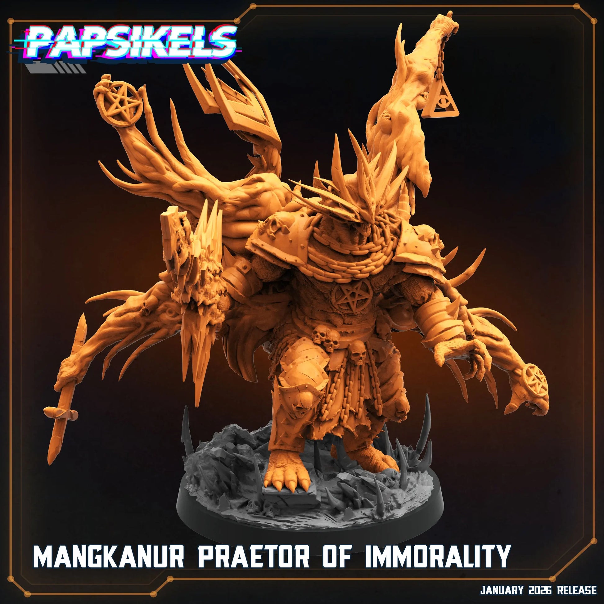 Mangkanur, Preator Of Immorality by Papsikels Miniature, 100mm tall Miniature, 28/32mm Scale, War Gaming Figure, Proxy for Trench Crusade My Store