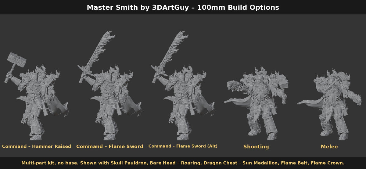 Master Smith by 3DArtGuy 100mm Build Options: Command – Hammer Raised, Command – Flame Sword, Shooting and Melee