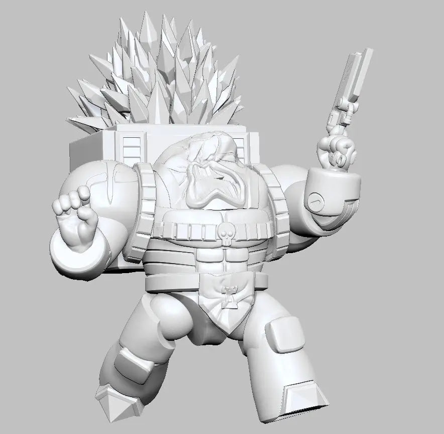 Terry the Psycho Warrior by 3DArtGuy designer render, 50mm Crystal Pack – Pistol Up, Fist Raised