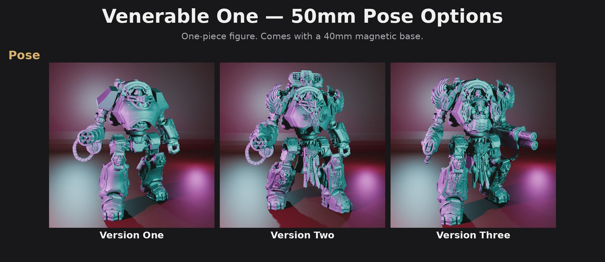 Venerable One 50mm Pose options: Version One, Version Two, Version Three