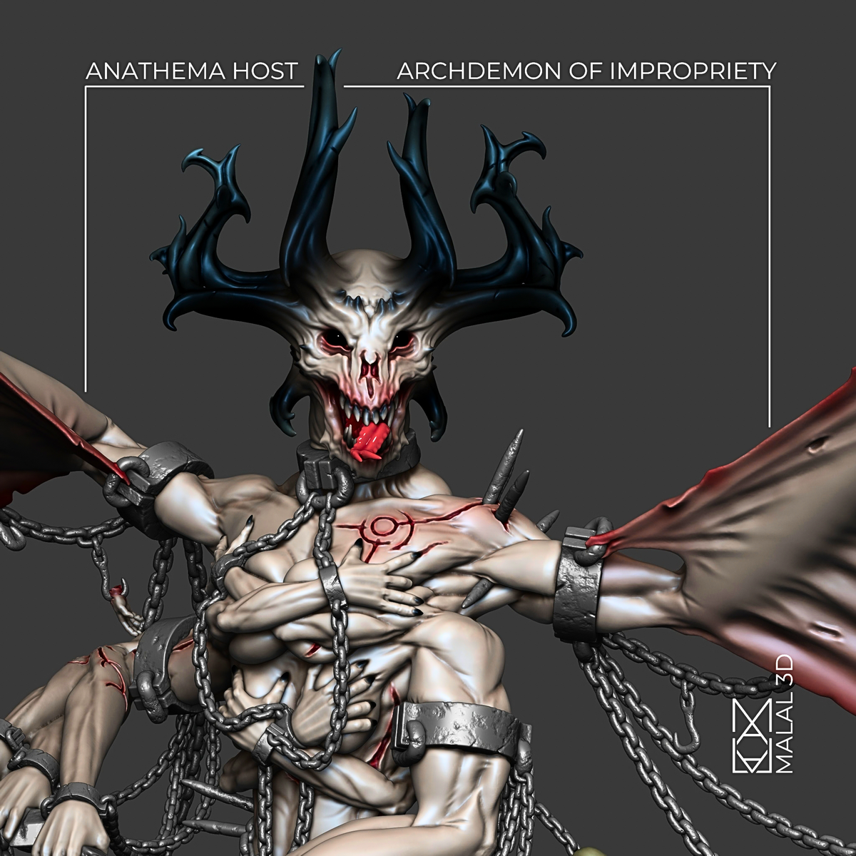 Archdemon of Impropriety by Malal3D – painted close-up of horned head and chained torso