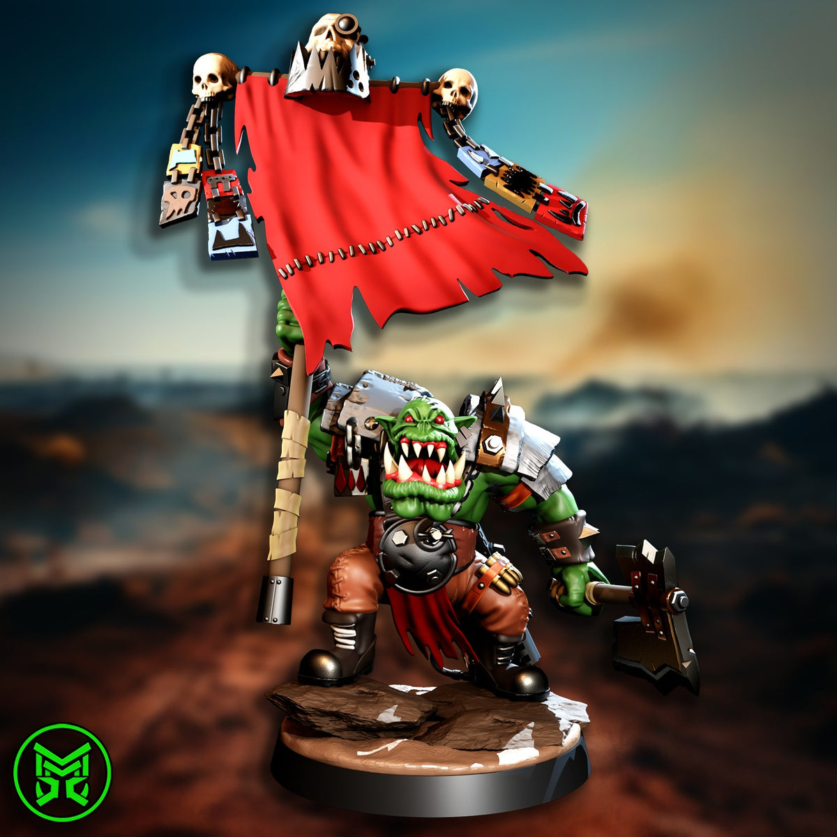 Banner Orc by Mekka Miniatures – war-flag orc with axe