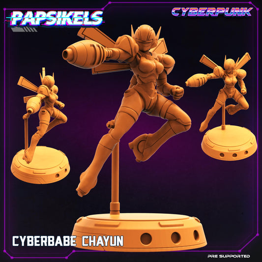 CYBERBABE CHAYUN by Papsiles 32mm scale miniature, Includes base and stand, For any sci-fi or OPR table top games
