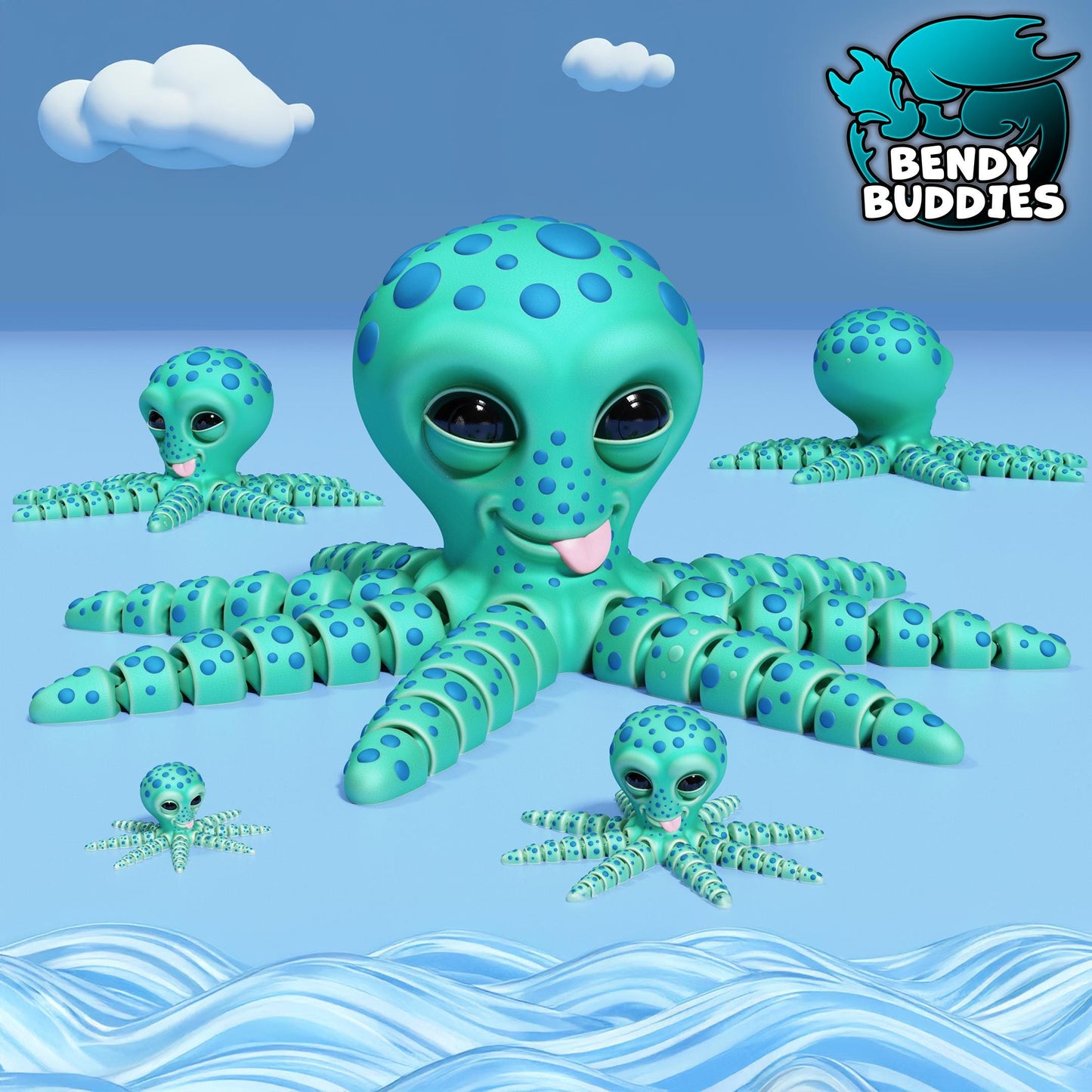 Octopie the Playful Octopus, by BendyBuddies 3D Printed, 4 Color PLA, articulated octopus, fidget, toy