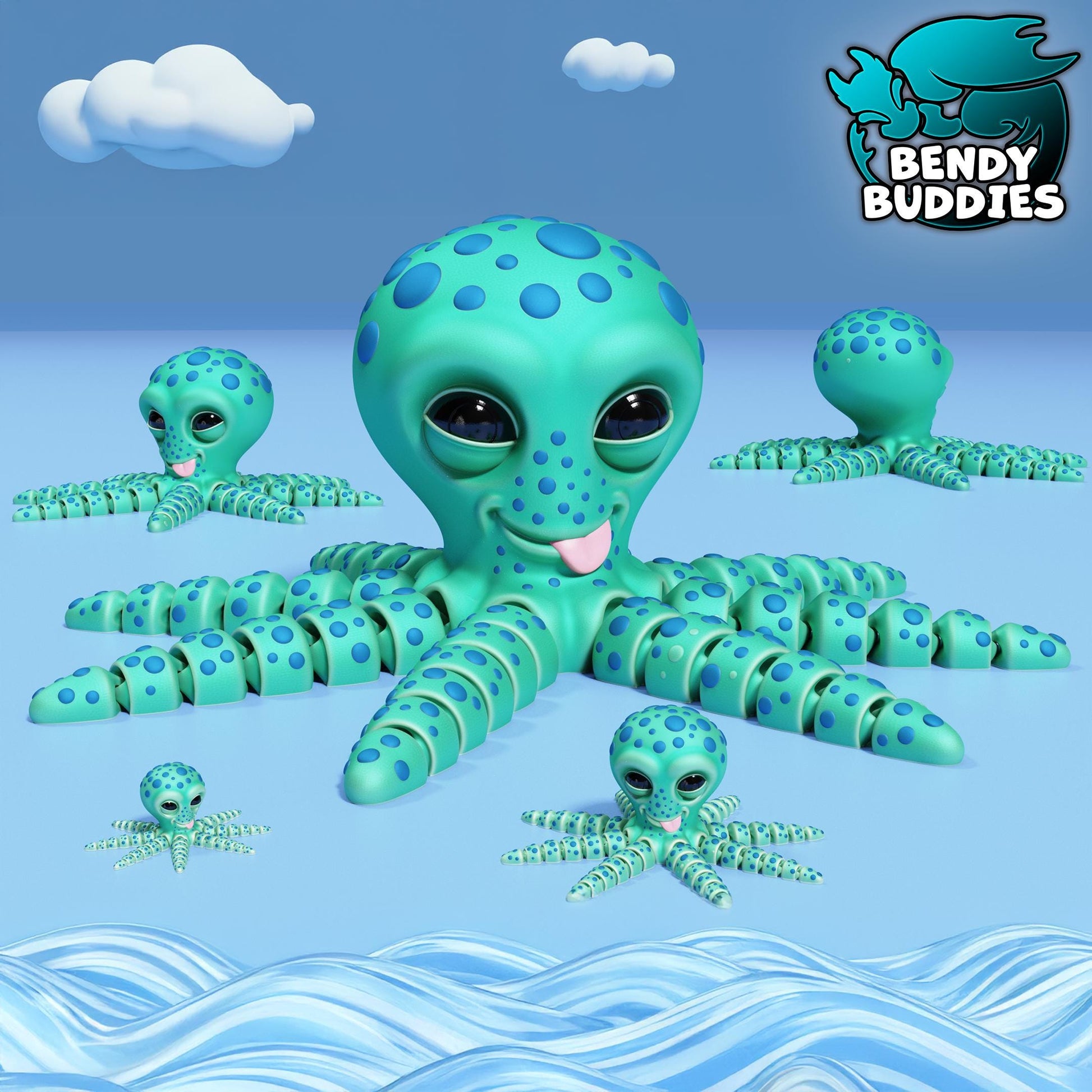 Octopie the Playful Octopus, by BendyBuddies 3D Printed, 4 Color PLA, articulated octopus, fidget, toy