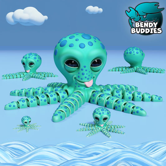 Octopie the Playful Octopus, by BendyBuddies 3D Printed, 4 Color PLA, articulated octopus, fidget, toy