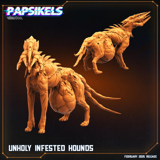 Unholy Infested Hounds by Papikels Miniature, Double Miniature, 32mm Scale, War Gaming, Proxy for Trench Crusade