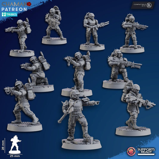 Fell Strike Squad (corrupted assault team) by Ghamak Sci-fi 28mm Heroic Scale Miniature, 28mm tall, 10 Units, Proxy, Grimdark, Sci-Fi, OPR