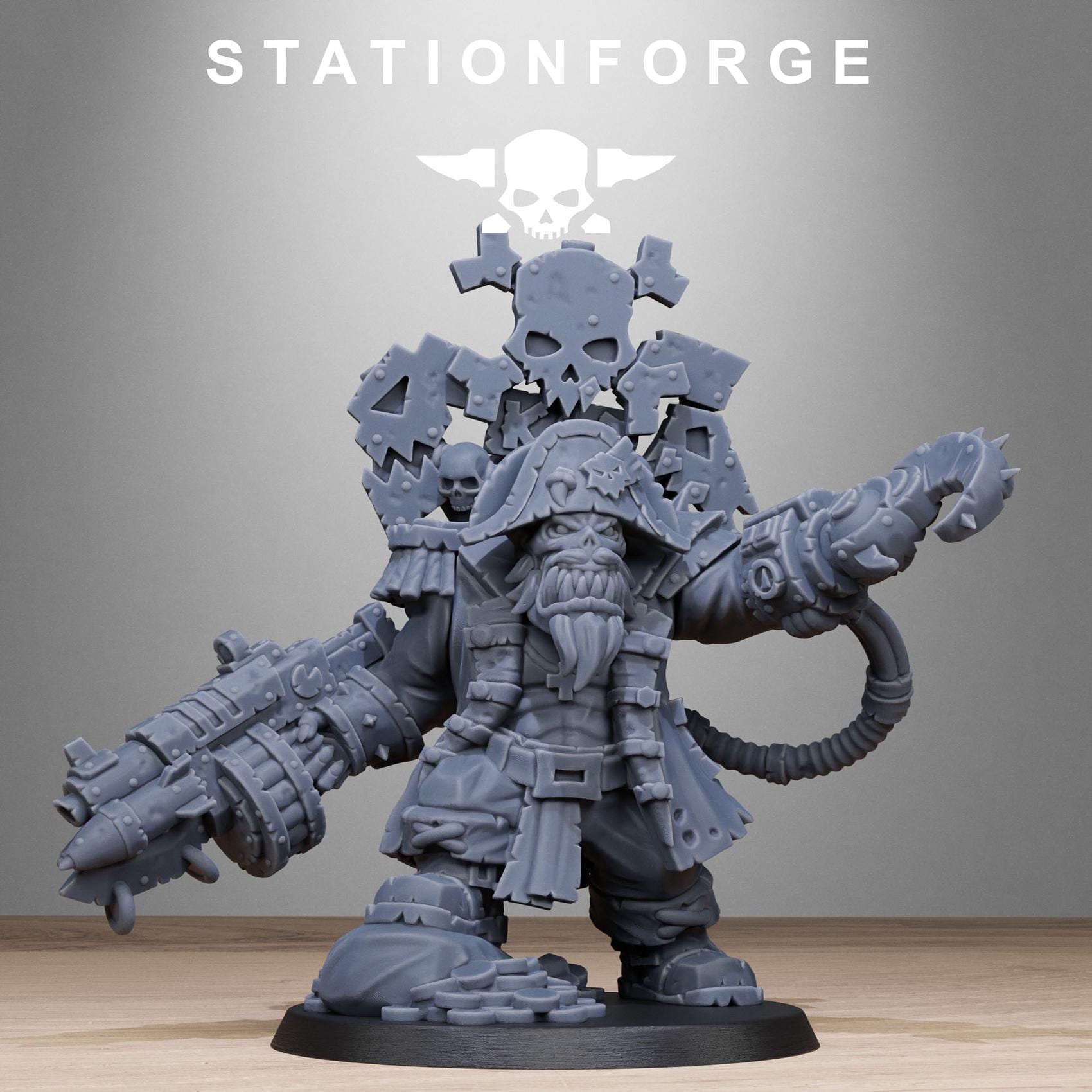 Orkaz Pirate by Station Forge 28mm Heroic Scale Miniature, 50mm tall, Proxy, Grimdark, Sci-Fi, OPR, Ork, Orc