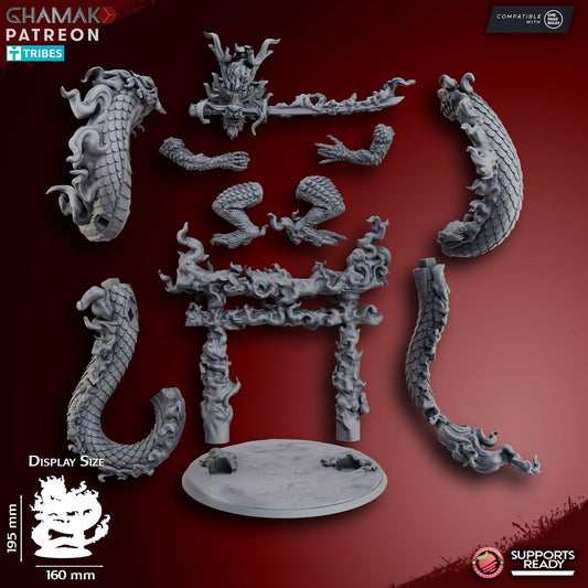 Fire Dragon by Ghamak Heroic 28mm Scale Miniature, 120-195mm tall, Dragon, Proxy, Fantasy, Dragon, Display, Chinese Dragon