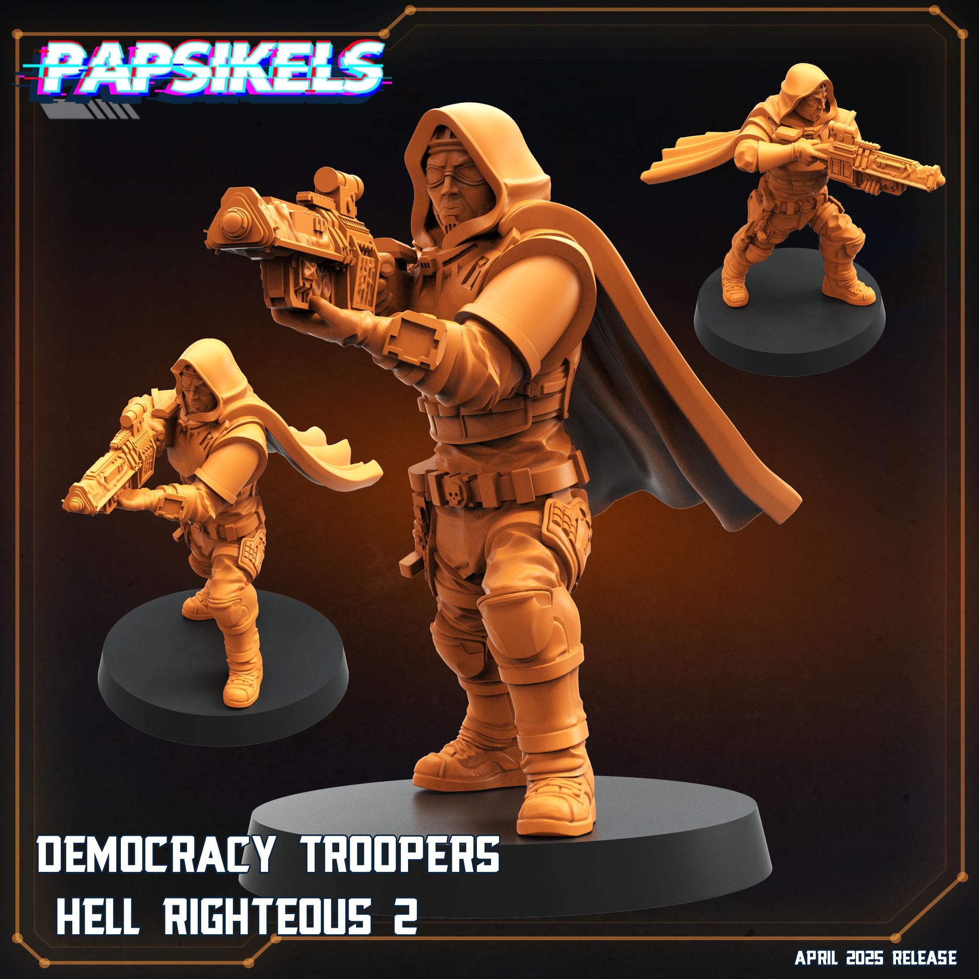Democracy Troopers Hell Righteous by Papsikels Miniature, 32mm Heroic Scale, War Gaming, Proxy for Helldivers, Table top gaming, Sci-fi