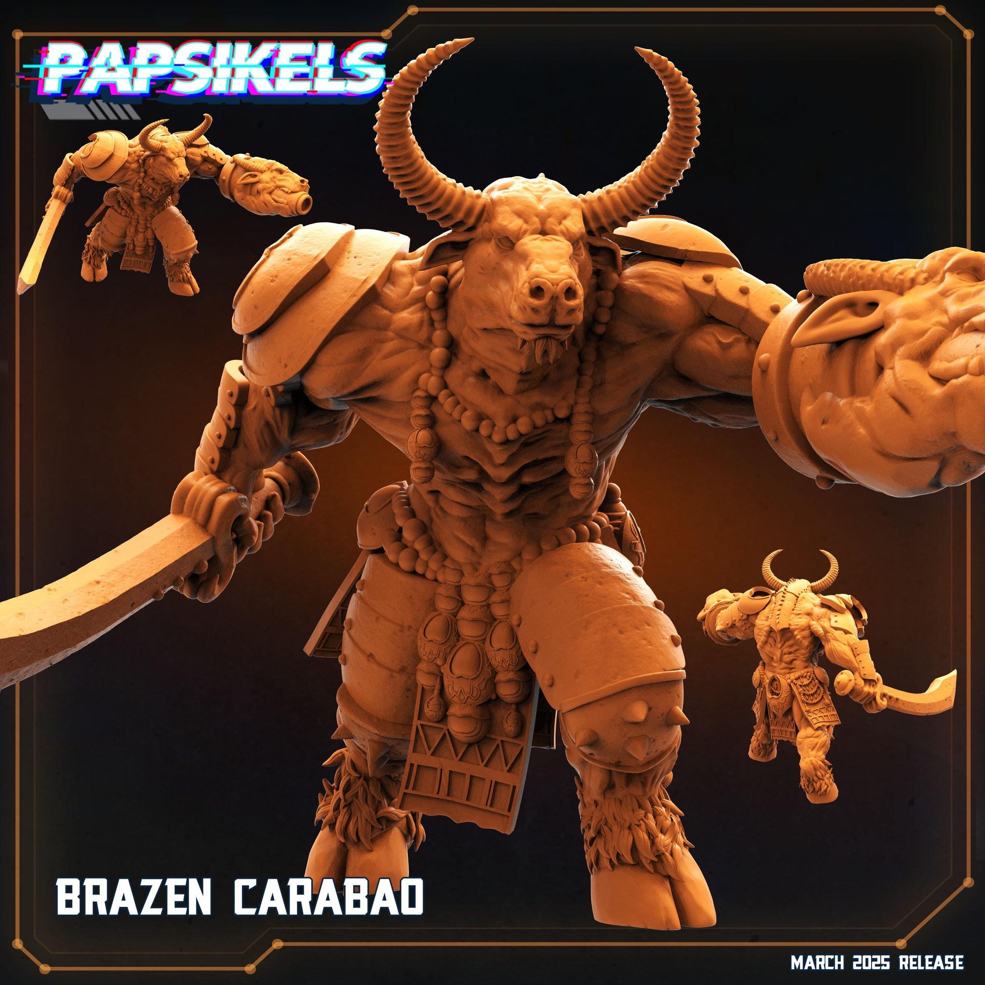 Brazen Carabao by Papsikels Miniature, 80mm Miniature, 32mm Scale, War Gaming, Proxy: Trench Crusade, Table top gaming, Near Future, Fantasy