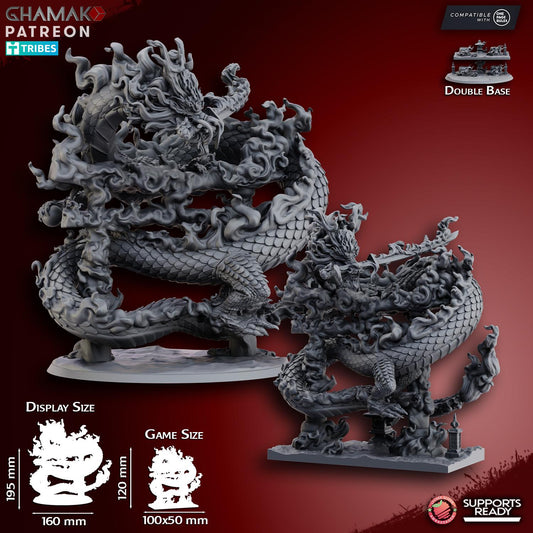 Fire Dragon by Ghamak Heroic 28mm Scale Miniature, 120-195mm tall, Dragon, Proxy, Fantasy, Dragon, Display, Chinese Dragon