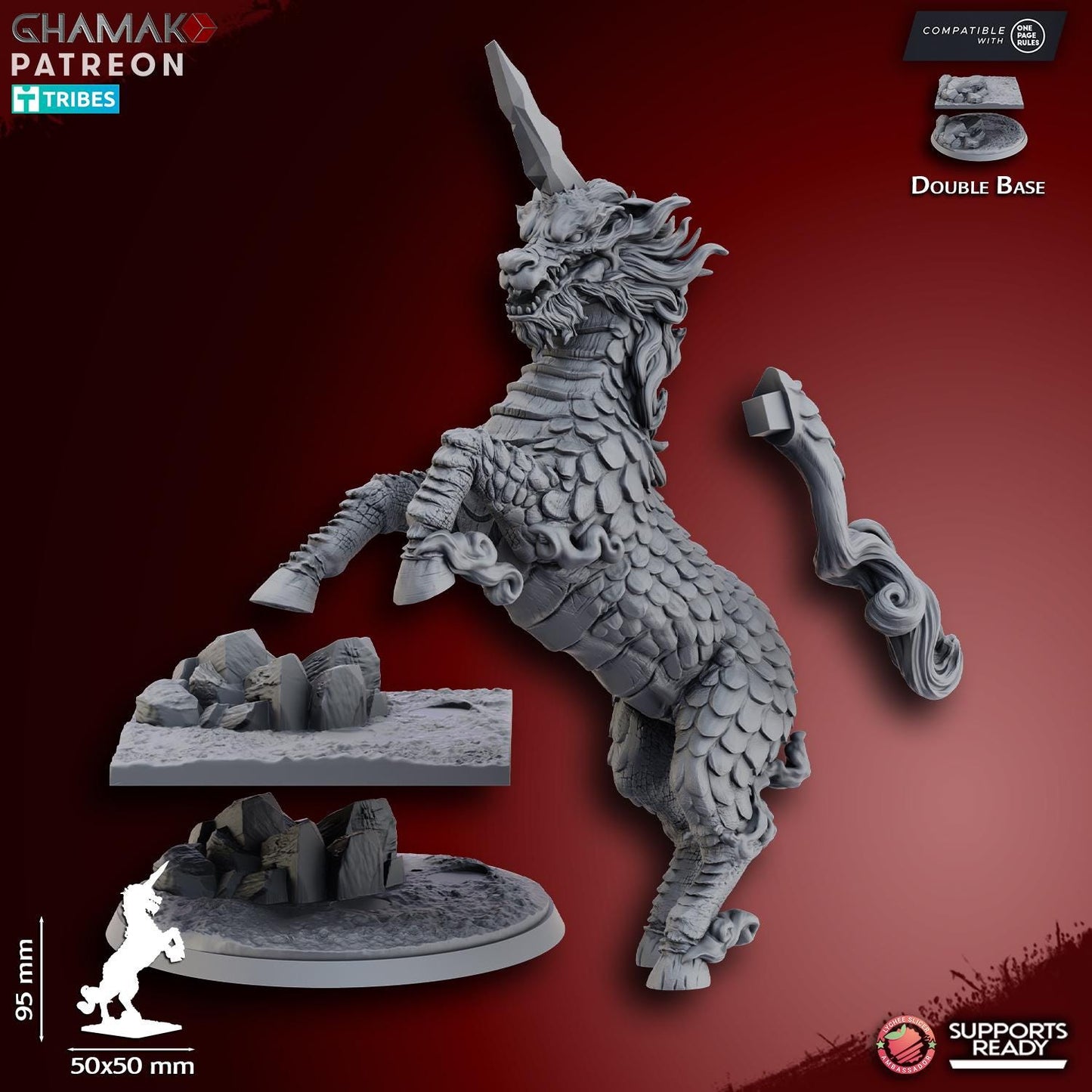 Lord of Kyrin by Ghamak Heroic 28mm Scale Miniature, 95mm tall, Dragon, Proxy, Fantasy, Unicorn, Kirin
