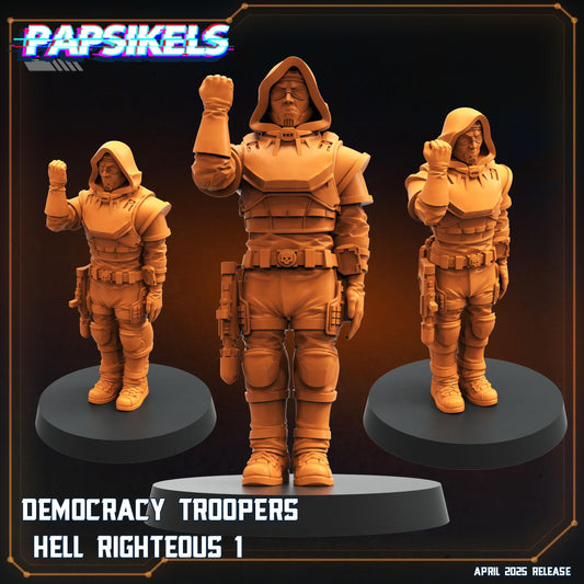 Democracy Troopers Hell Righteous by Papsikels Miniature, 32mm Heroic Scale, War Gaming, Proxy for Helldivers, Table top gaming, Sci-fi