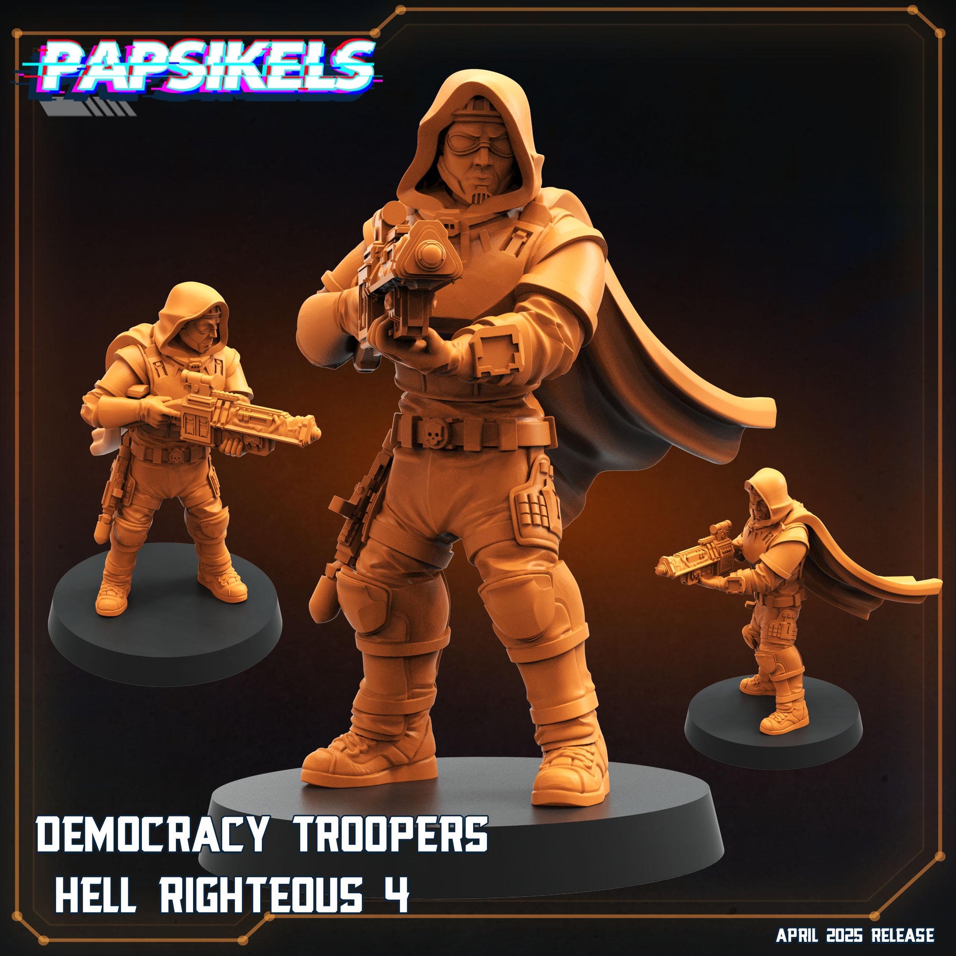 Democracy Troopers Hell Righteous by Papsikels Miniature, 32mm Heroic Scale, War Gaming, Proxy for Helldivers, Table top gaming, Sci-fi