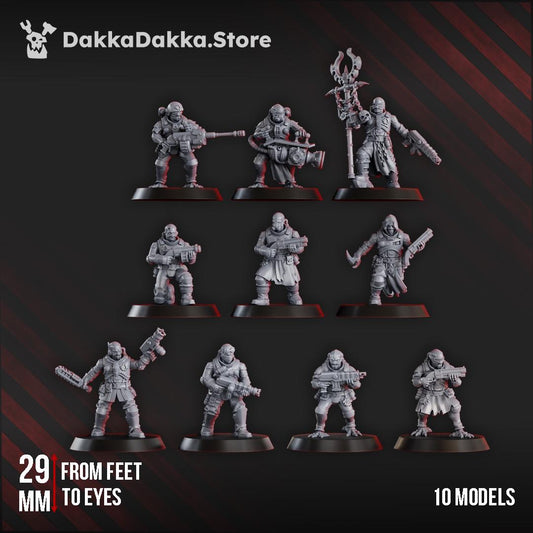 Liquidation Team of Cosmic Harvester by DakkaDakka 28mm Heroic Scale Miniature, 32mm tall, 10 Units, Proxy, Grimdark, Sci-Fi, OPR, Chaos