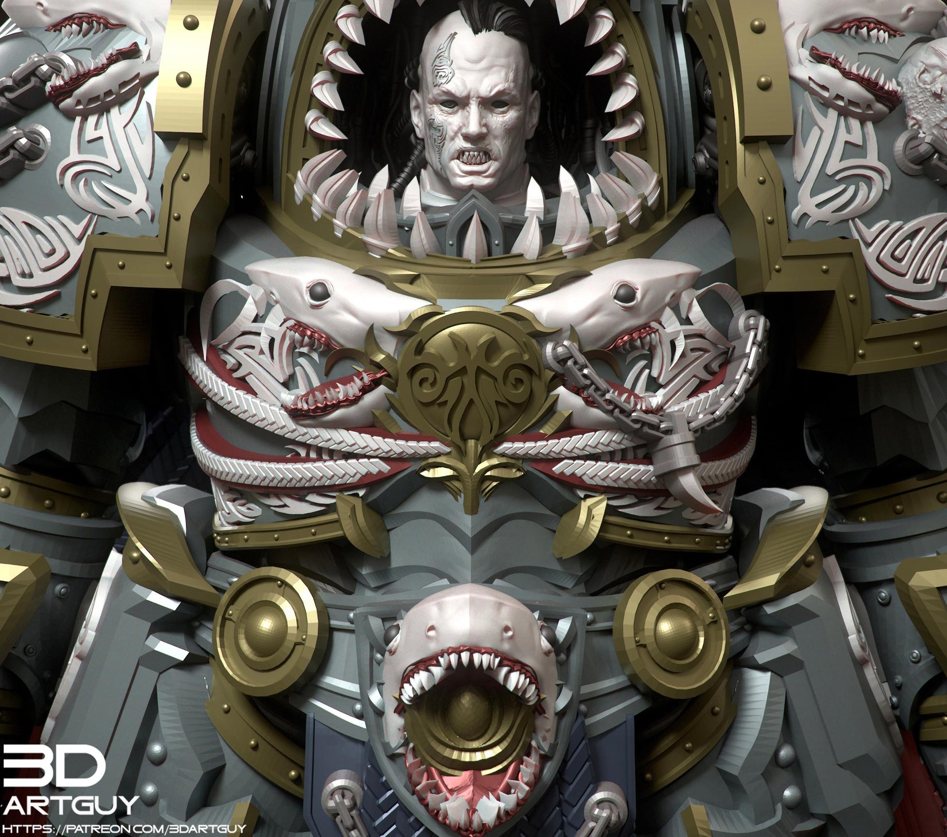 Giant Shark by 3DArtGuy 32mm scale, 50mm or 100mm, Miniature War Gaming Figure