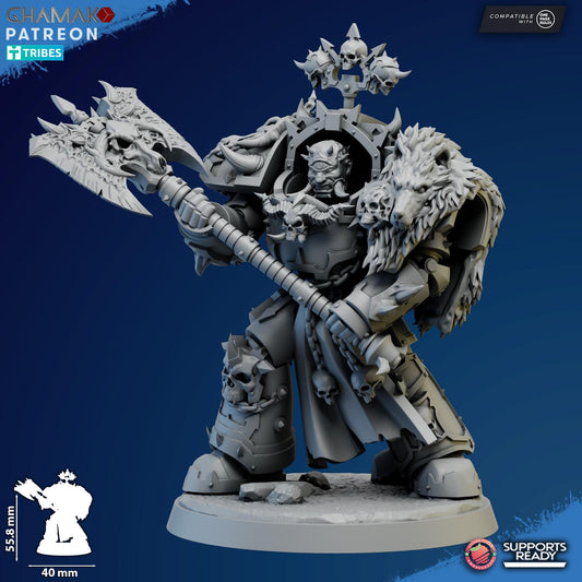 Exterminator Lord 4 by Ghamak Fantasy 28mm Scale Miniature, 56mm tall, Marine, Proxy, Sci-fi, Warlord, Grim Dark, Chaos