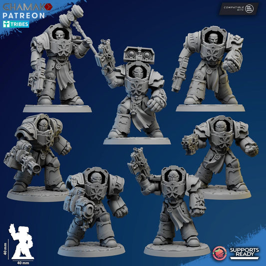 Temple Ranged Exterminators by Ghamak Sci-fi 28/32mm Heroic Scale Miniature, 40mm tall, 7 Units