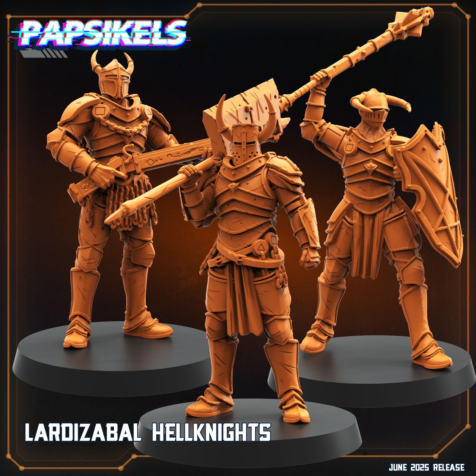 Lardizabal Hell Knight by Papsikels Miniature, 3 Figures, 28/32mm Scale, 64mm, War Gaming, Proxy for Trench Crusade