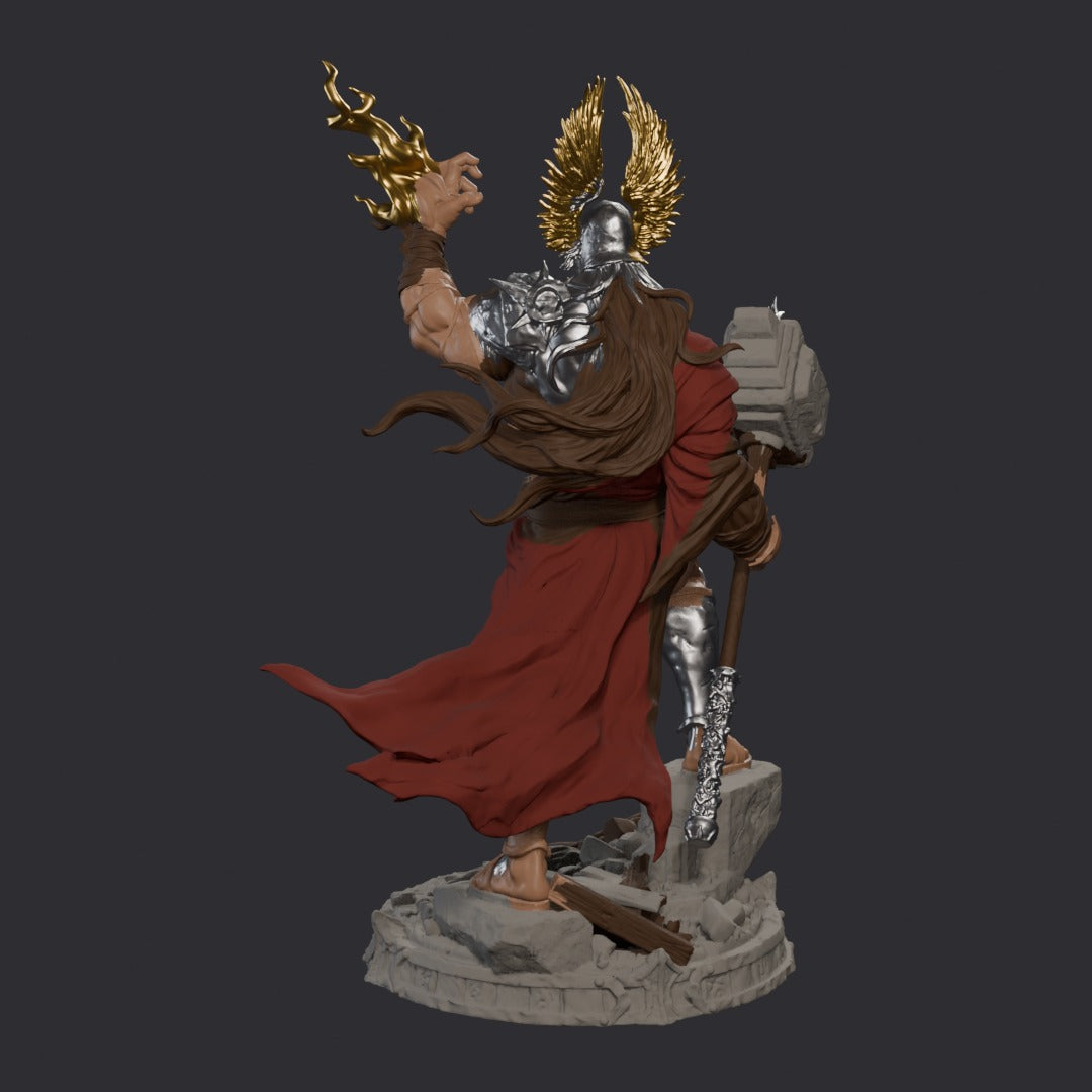 Judge, Maker of Fates by Witchsong Miniatures – painted render, back with flowing hair and robes