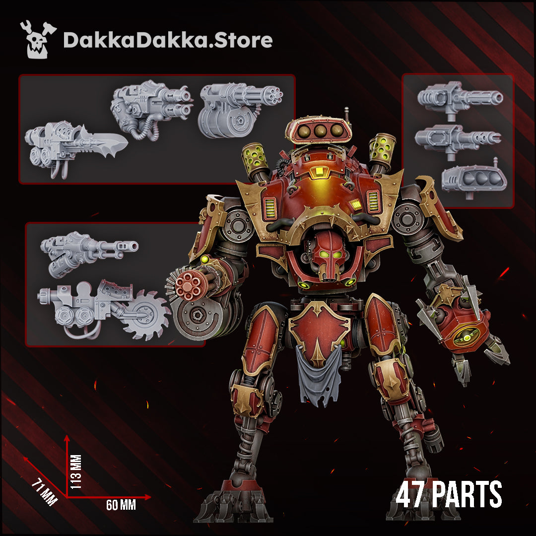 The Great Vortex Knightmech by DakkaDakka – painted mech with gatling cannon and claw, weapon options and 113mm size