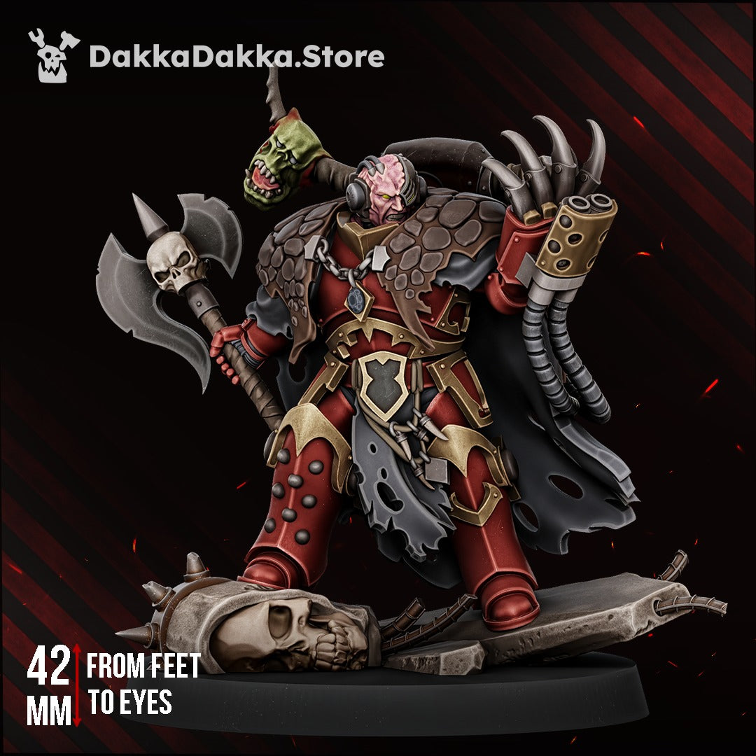 Morkidd Drake The Terrorstorm by DakkaDakka – grimdark chaos warlord with skull axe and storm-claw on his base topper, 47 mm tall