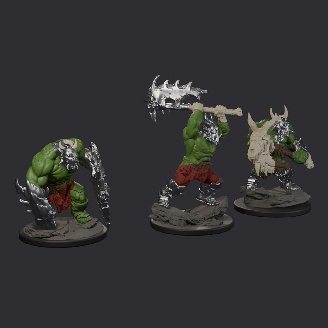 Orc Destroyers by Ratman Forge – painted render of the squad of 3 on 40mm magnetic bases