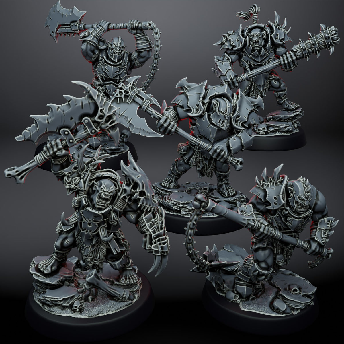 Orcs Bruisers by Ratman Forge – full squad of 5 orc bruisers on printed base toppers
