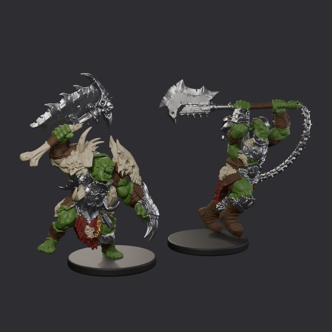 Orcs Bruisers by Ratman Forge – painted render of two bruisers, front left