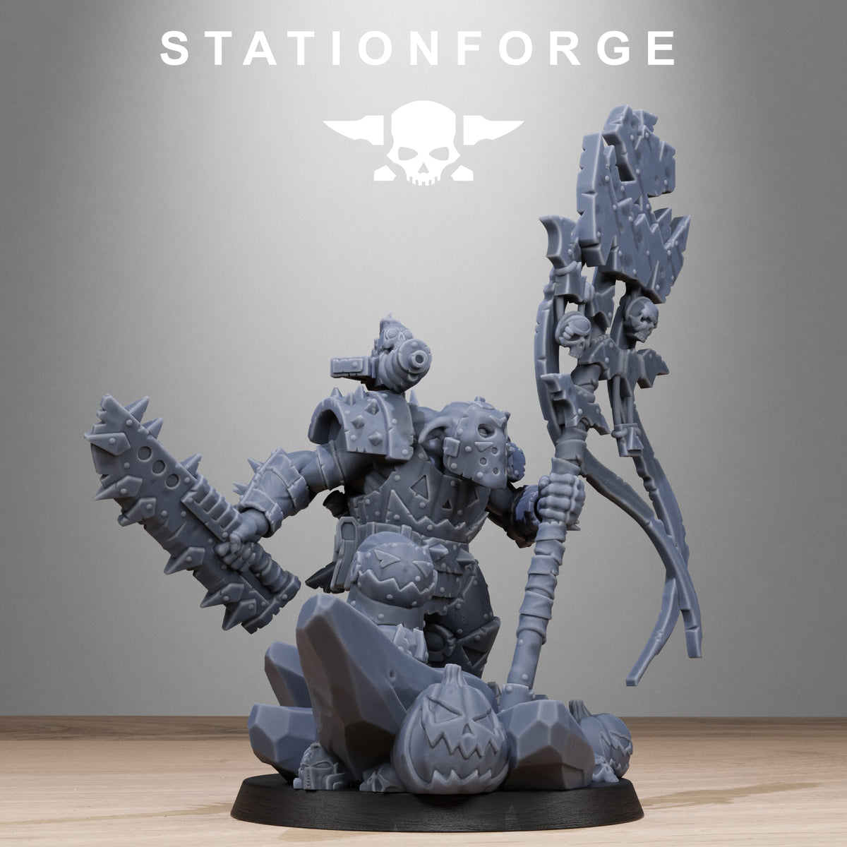 Orkaz Boo Basher by Station Forge – front three-quarter view with spiked chainsword