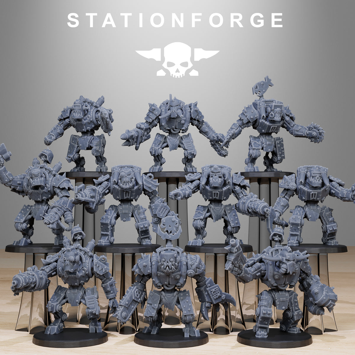 Orkaz Bots Infantry by Station Forge – group shot of all ten scrap-built ork robots