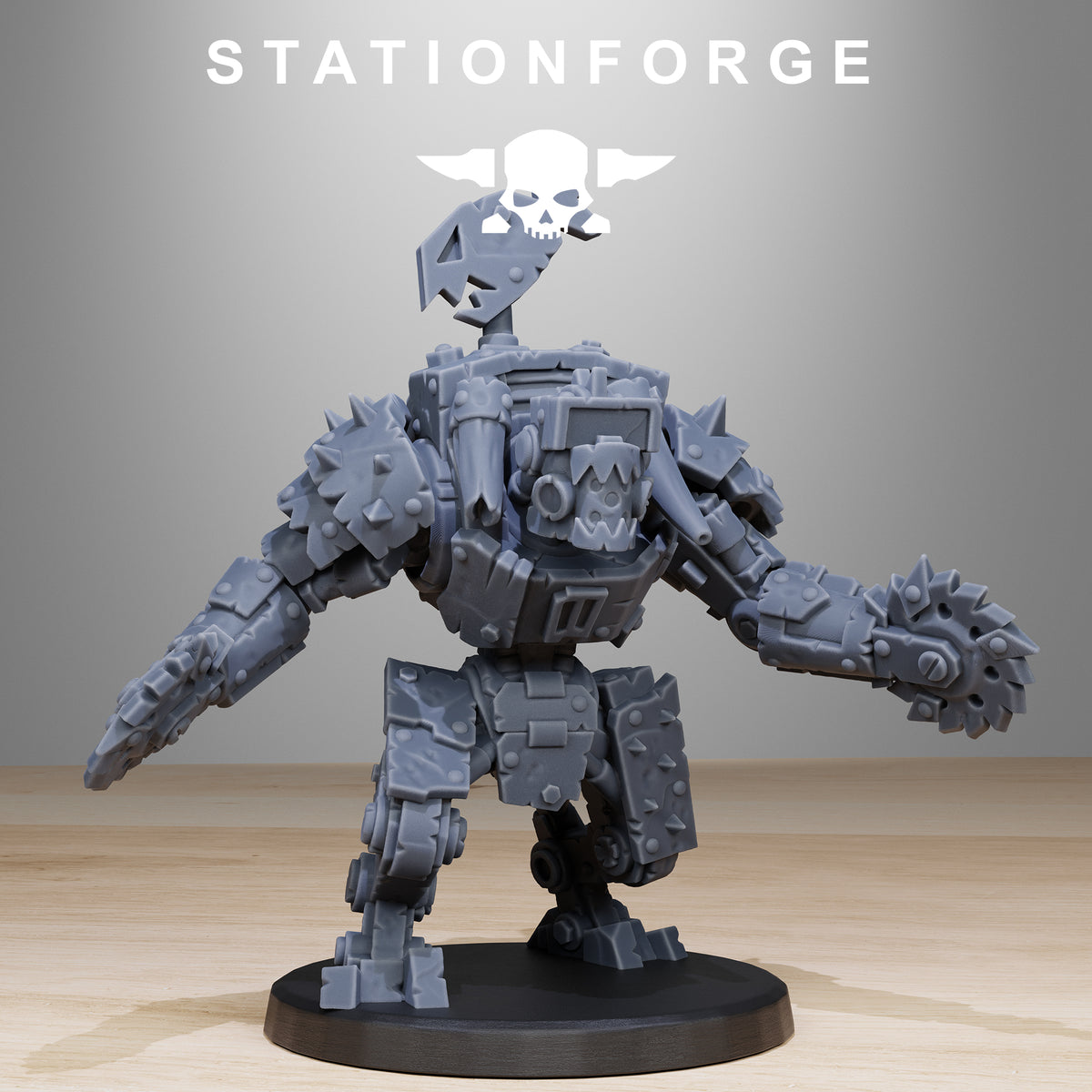 Orkaz Bots Infantry by Station Forge – robot with a glyph pole, blade arm and buzz saw