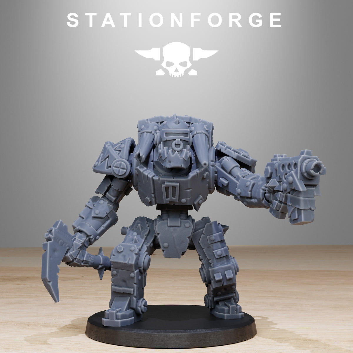 Orkaz Bots Infantry by Station Forge – robot with cleaver and gun arm