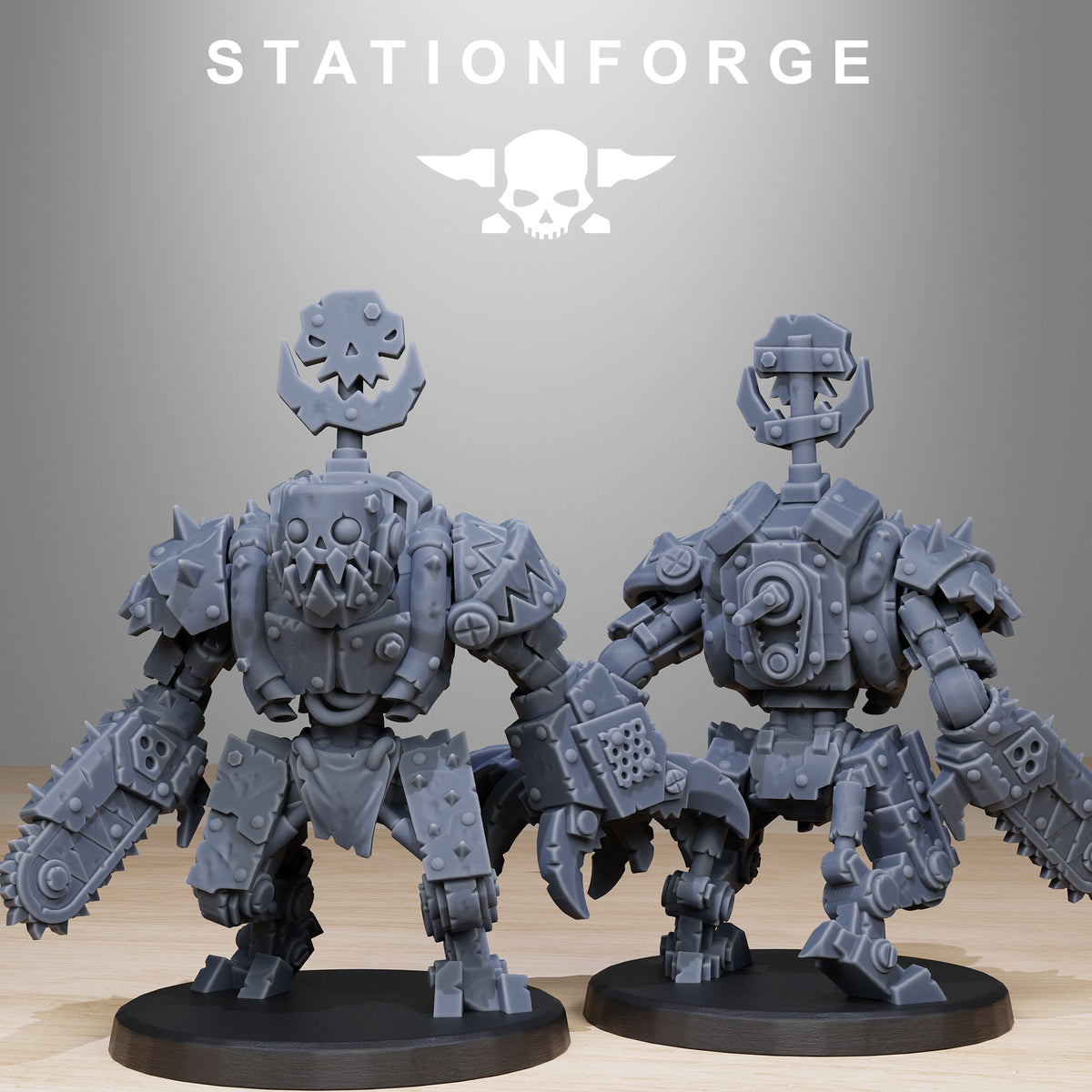 Orkaz Bots Infantry by Station Forge – two robots with chainsaw, claw and glyph poles