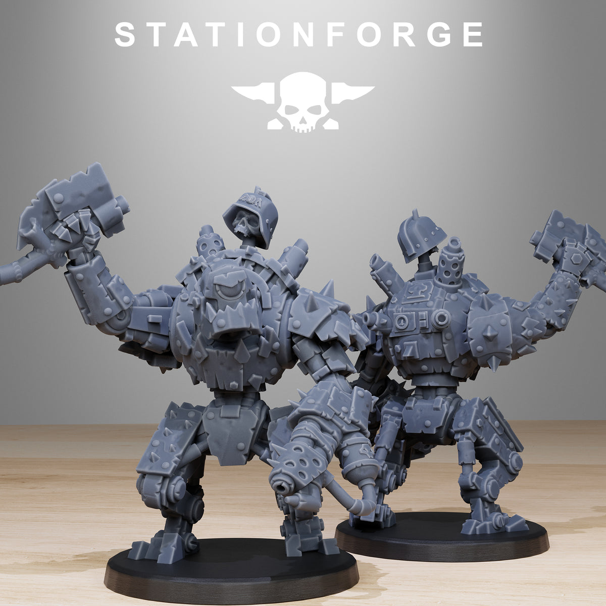 Orkaz Bots Infantry by Station Forge – two helmeted robots with hammer and axe