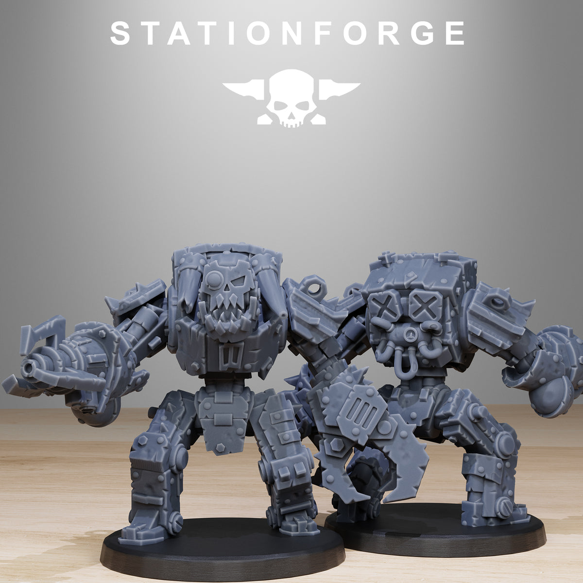 Orkaz Bots Infantry by Station Forge – two boxy-faced robots, one with X eyes