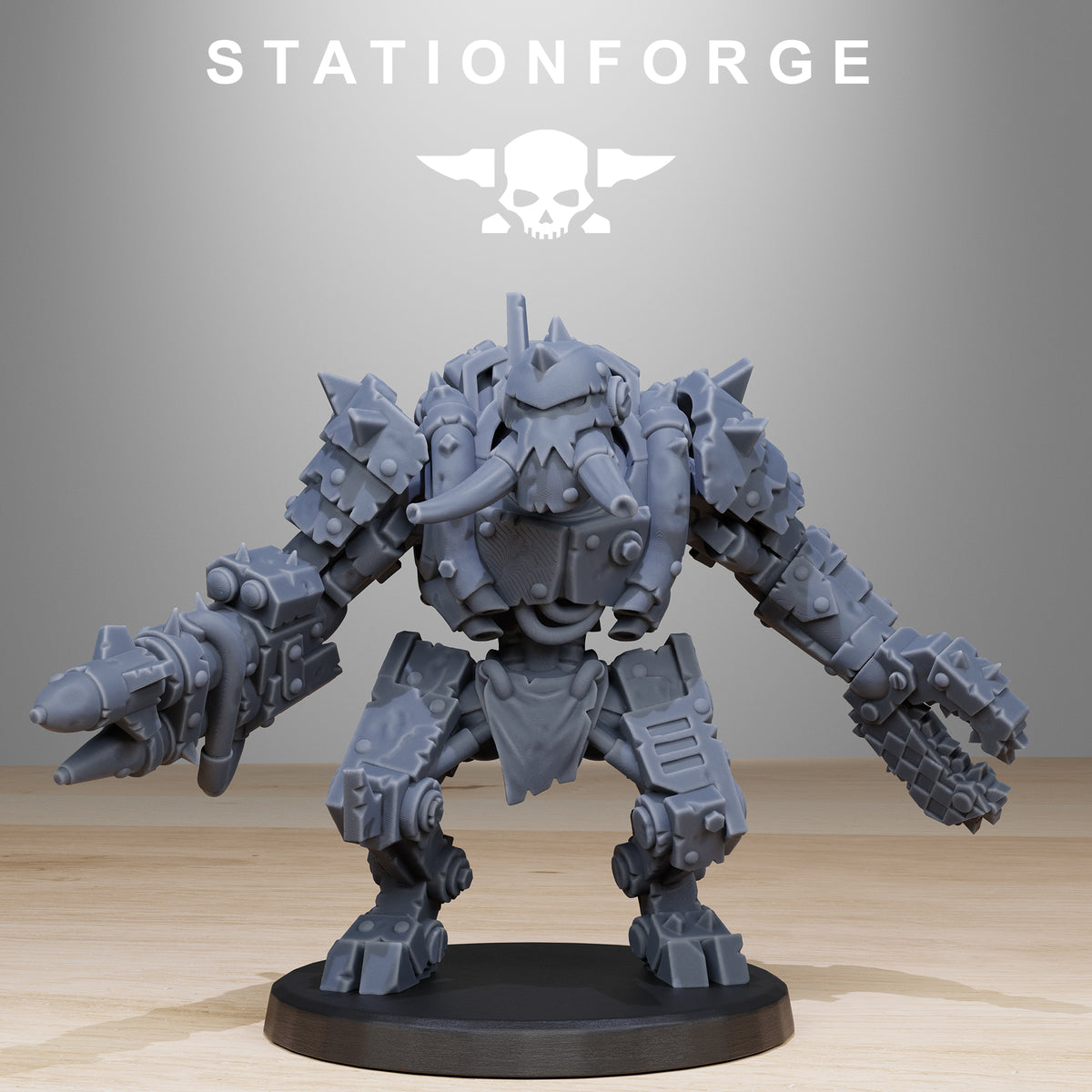 Orkaz Bots Infantry by Station Forge – tusked robot with drill and saw-claw