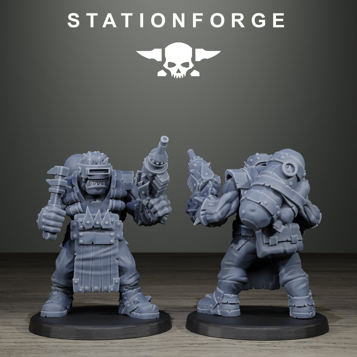 Orkaz Scrappers by Station Forge – mek with hose-fed gun, front and back