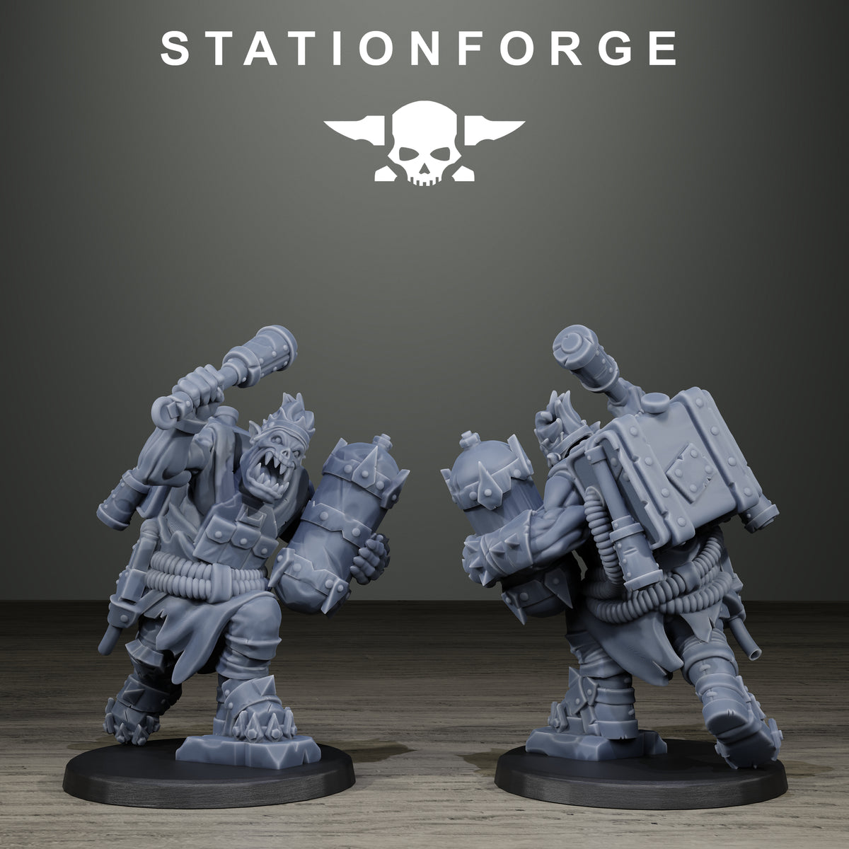 Orkaz Scrappers by Station Forge – boy with scrap launcher, front and back