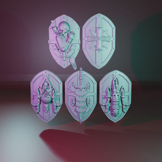 Pactum Aeternum Crusader Shields by DakkaDakkaStore – Resin Printed Grimdark Shield Pack (28/32mm Scale)