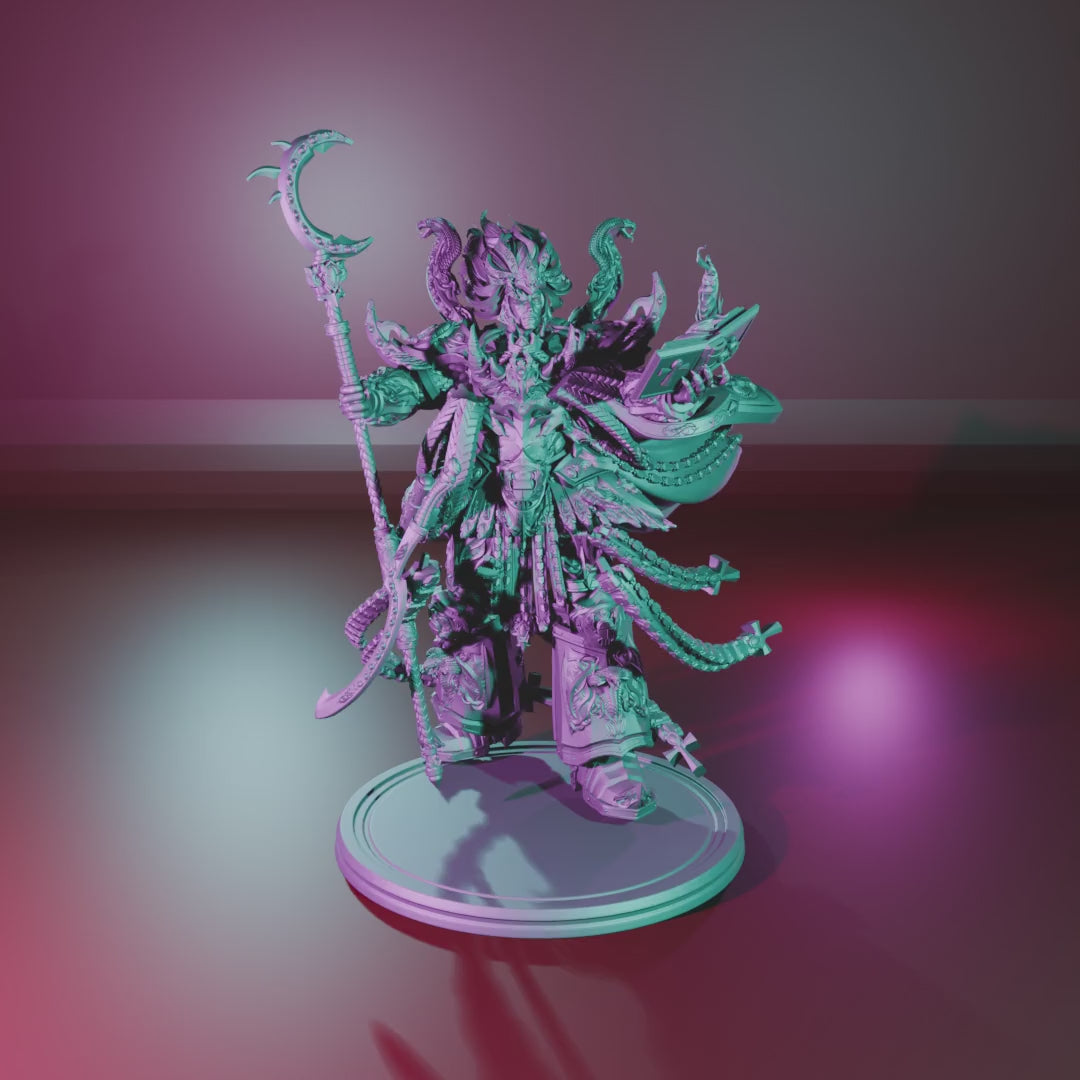 BMG (Big Magical Giant) by 3DArtGuy turntable video – 50mm with cape, chains, staff, khopesh and scroll on platform